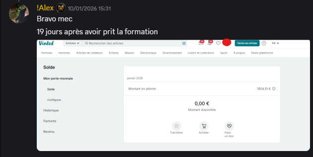!Alex 1804€ en 19 jours